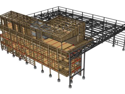 Hangar écurie de courses au large et bureaux (3D)